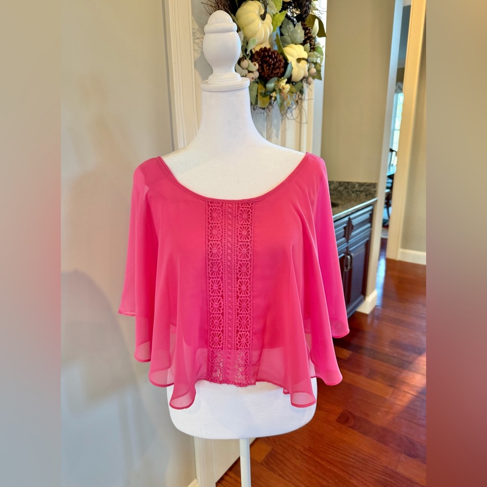 NWT Love By Design Pink Sheer Chiffon Crop Top - Size Small